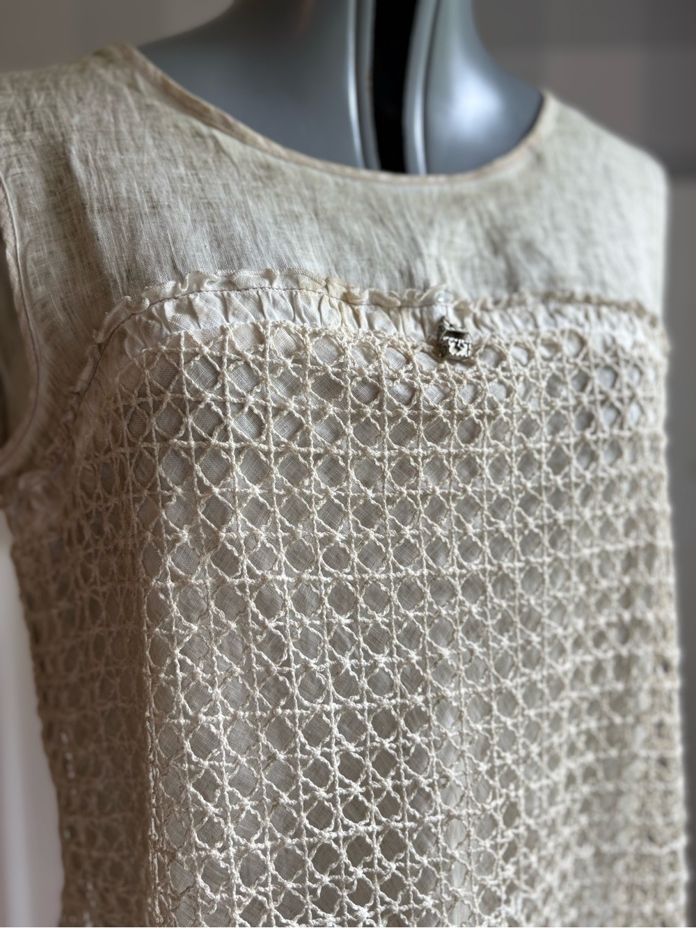 Elisa Cavaletti Cream Crochet Sleeveless Mini Dress XL - Picture 4 of 10